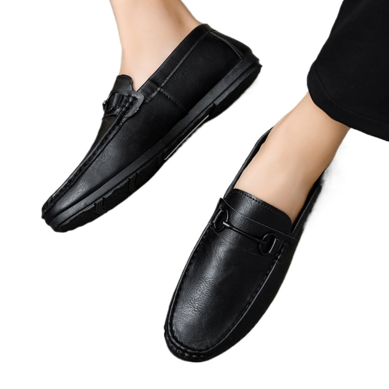 Soft leather formal wear to work, low-top breathable, fashionable and wear-resistant, trendy spirit guy, Loafu Doudou shoes are light with one pedal