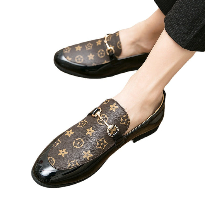 Amazon cross-border large size leather shoes 38-48 British style horse title buckle one pedal bean shoes young men's shoes(P)
