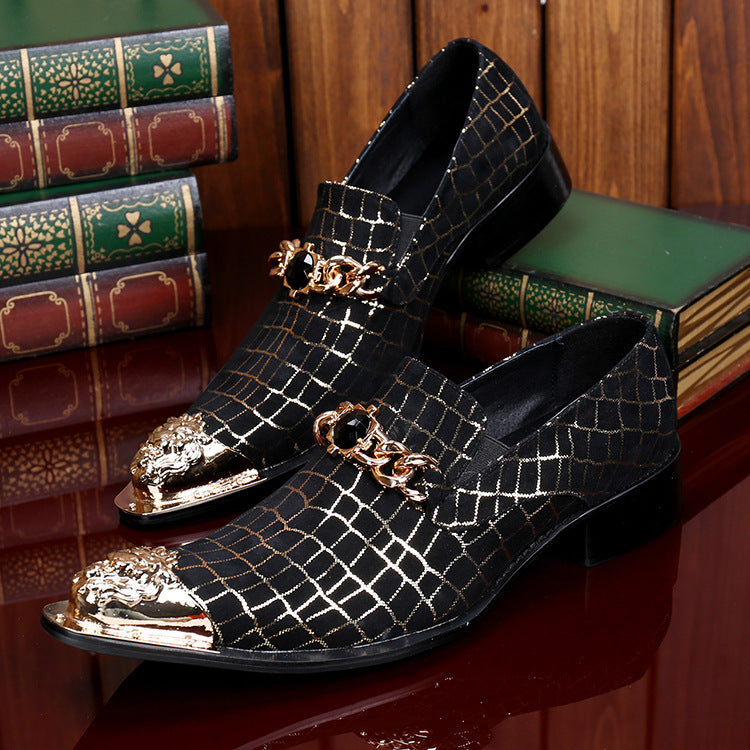 European and American men's leather shoes with iron head, men's shoes with pointed head, spring and autumn British fashion shoes, personalized business fashion shoes with sole