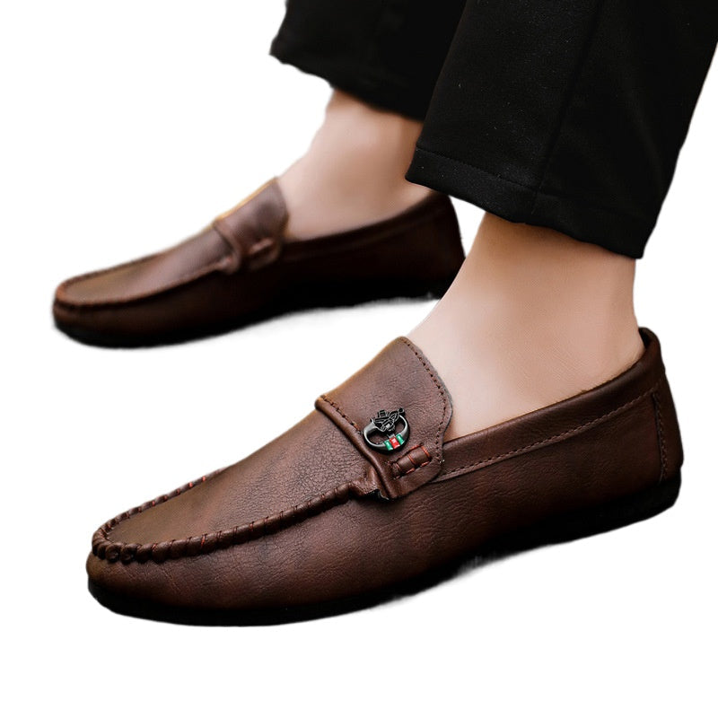 Soft leather dress British style lazy high-end shoes loafer beanie shoes low-top business light wear-resistant men Internet celebrities