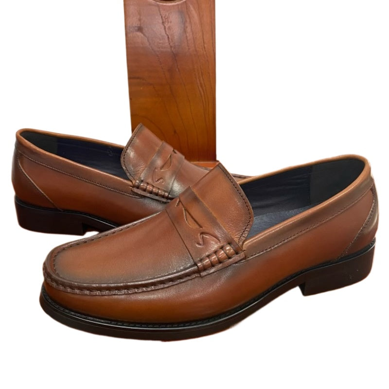 Cross-border 2024 first-layer cowhide British style men's retro polishing handmade shoes square head foot cover soft sole business dress