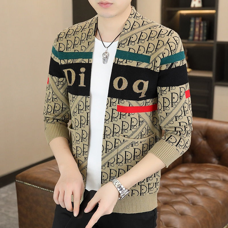 Men's knitwear 2023 autumn new outer sweater fashionable casual loose top V-neck handsome cardigan trendy