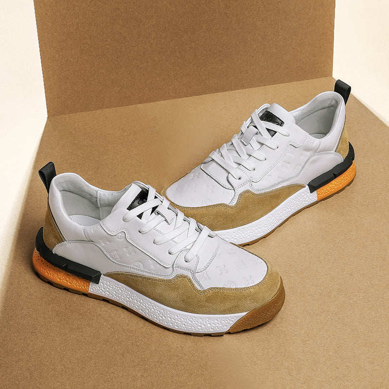 TNV Casual Leather Shoes Genuine Leather Thick Bottom Sneakers Laces Up Breathable DS3319