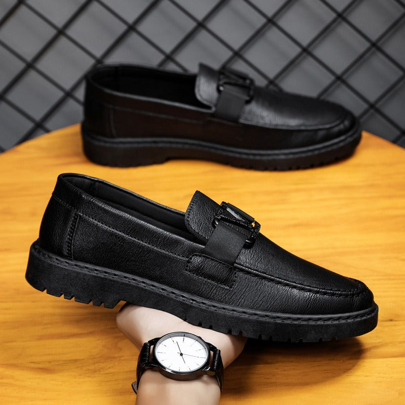 New British Style Spring Men's Shoes Versatile Men's Casual Shoes Business Formal Black Leather Shoes Work Trendy Shoes