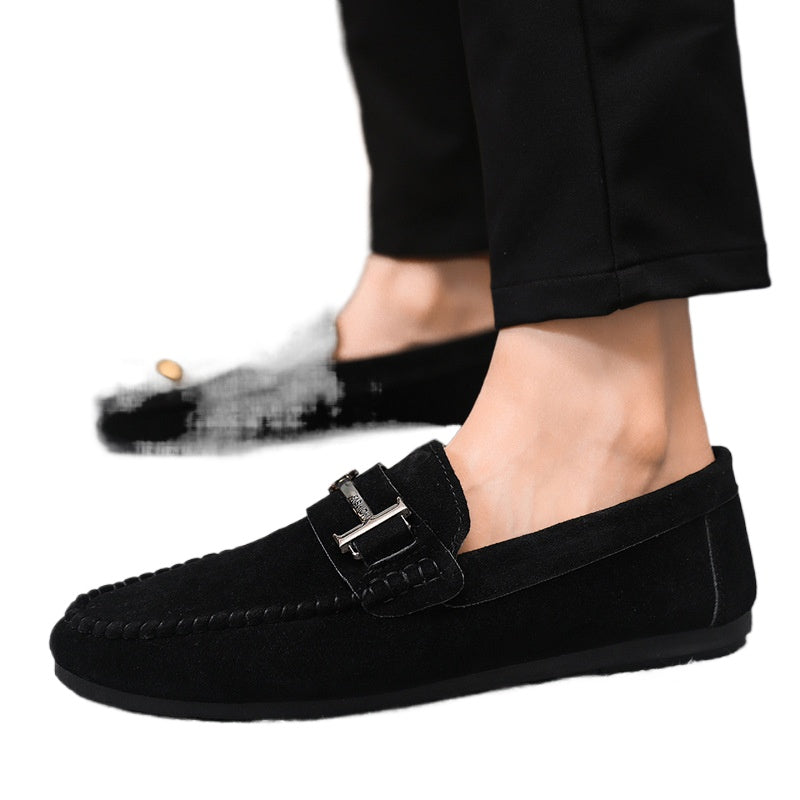 Loafers single shoes low top round head lazy shoes men's 2024 comfortable handmade leather shoes soft sole casual one pedal