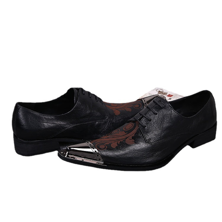 Korean version trendy shoes hairstylist leather shoes men's leather business pointed casual breathable lace up carved men's shoes trendy shoes