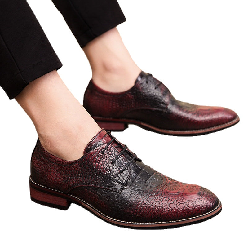 Men's Black Leather Formal Shoes – Crocodile Pattern, Crocodile Pattern – Style 34
