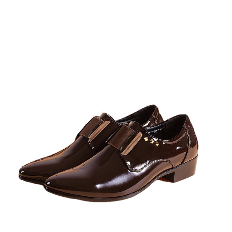 Men's Black Leather Formal Shoes, Pointed Toe, Business, Style 0487