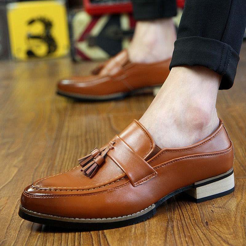 Tassel shoes men's shoes 2024 autumn leather shoes pointed toe slip-on loafers young men's bean shoes single shoes