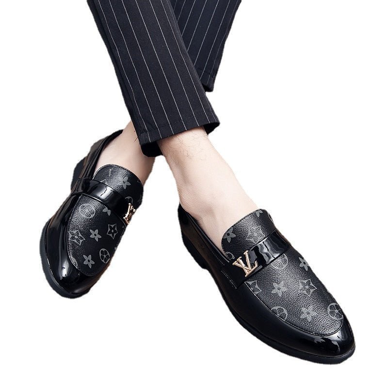 Men's Black Leather Driving Shoes, Business, Wedding, Style 3015