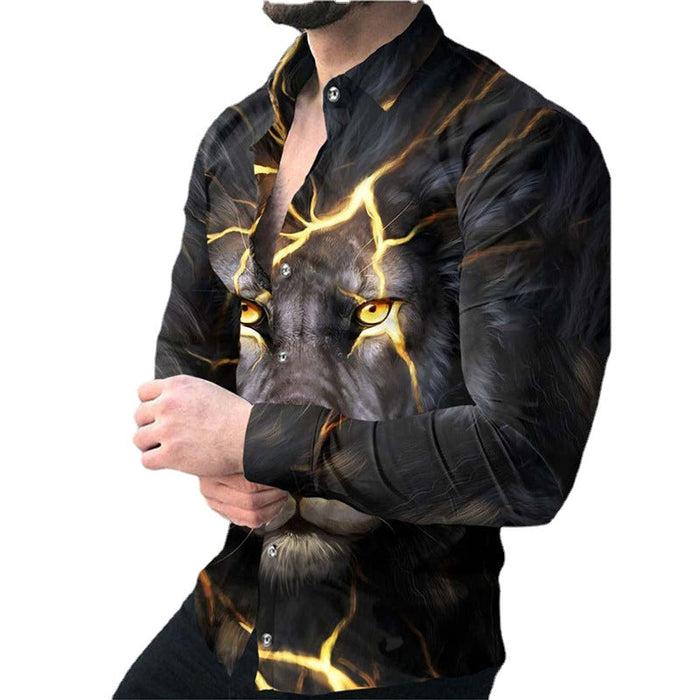 Europe and America 2025 foreign trade men&#039;s new casual personality hipster long sleeve 3D digital printed shirt plus size men&#039;s wear(P)