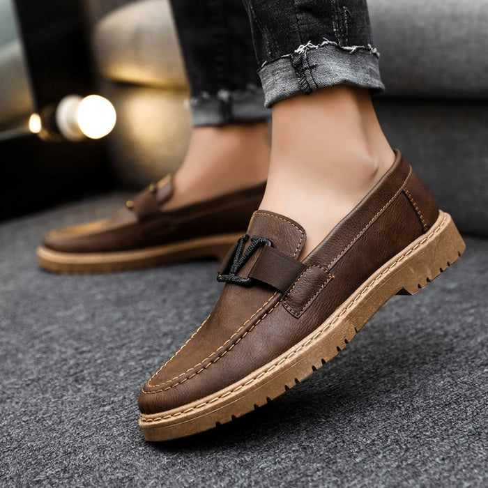 New British Style Spring Men's Shoes Versatile Men's Casual Shoes Business Formal Black Leather Shoes Work Trendy Shoes