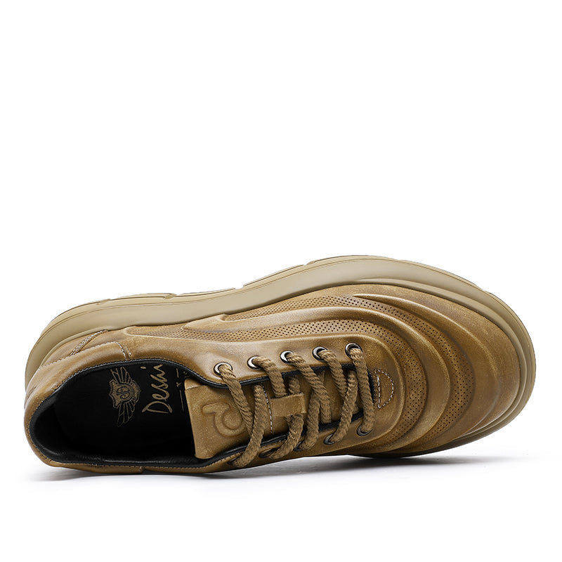 TNV Casual Genuine Leather Shoes Thick Bottom Sneakers Laces Up Breathable DS06037
