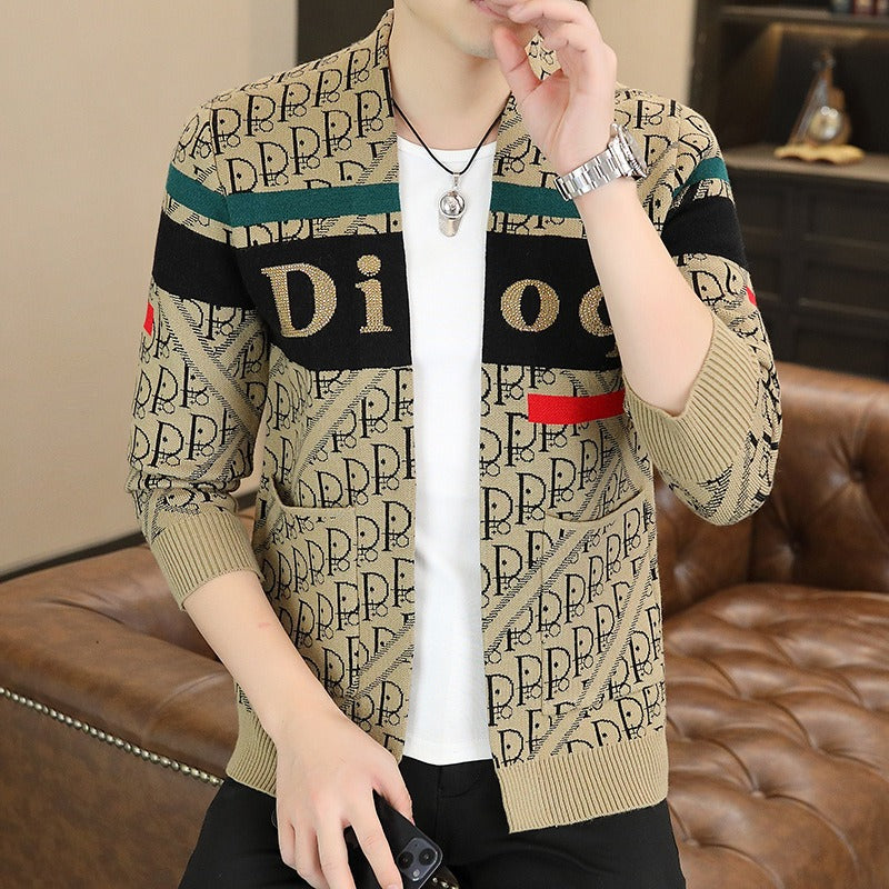 Men's knitwear 2023 autumn new outer sweater fashionable casual loose top V-neck handsome cardigan trendy