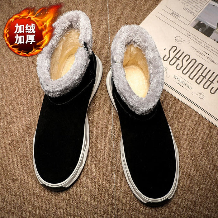 Pull back winter snow boots men's high-top Northeast fur one-piece plus velvet thickened large cotton boots men's cold protection and warmth(P)