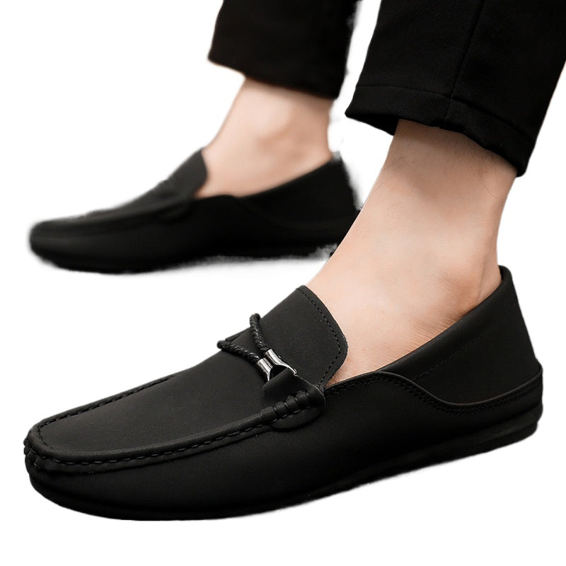 Spring and summer men's shoes low-top Doudou shoes versatile casual shoes breathable leather shoes black work shoes one pedal