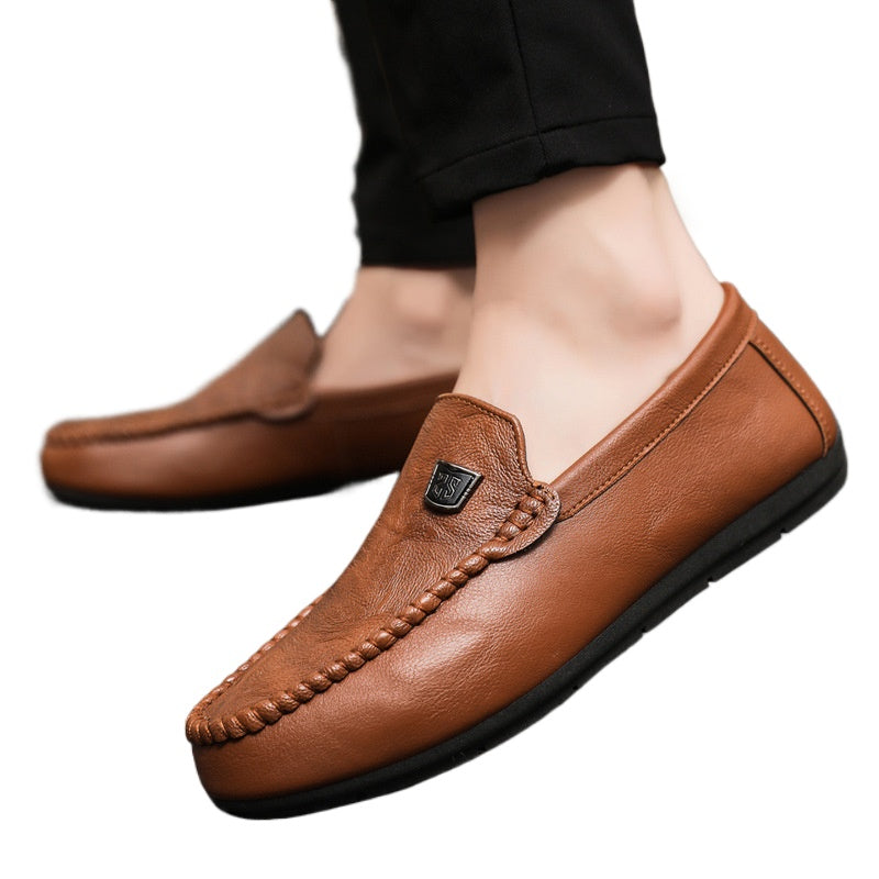 Lightweight and fashionable work casual soft-soled men's one-pedal Loafu Doudou small leather shoes dress round head work business