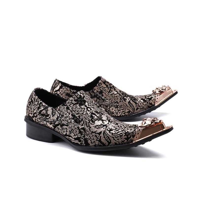 Men's Gold Leather Casual Shoes – Pointed Toe, Platform