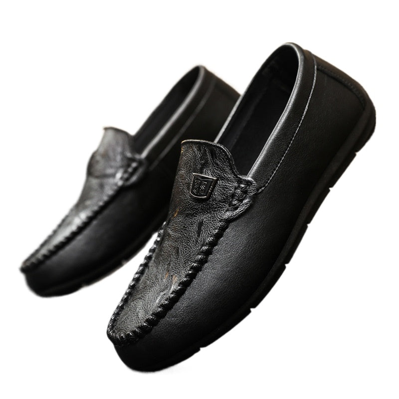 Lightweight and fashionable work casual soft-soled men's one-pedal Loafu Doudou small leather shoes dress round head work business