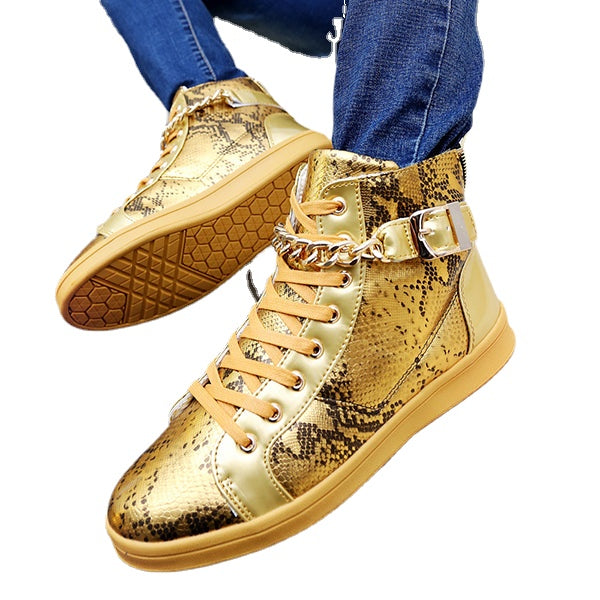 Korean version of the skateboard shoes Edison personality nightclub tide shoes metal punk high shoes gold men's shoes