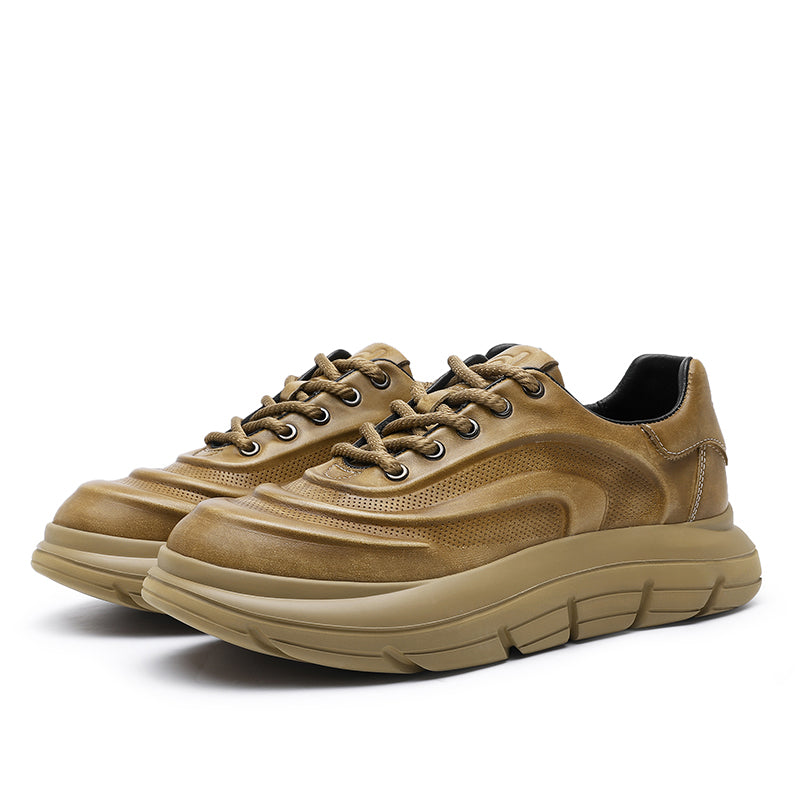 TNV Casual Genuine Leather Shoes Thick Bottom Sneakers Laces Up Breathable DS06037
