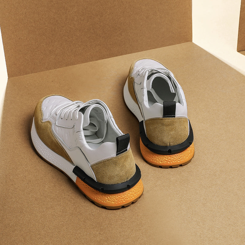 TNV Casual Leather Shoes Genuine Leather Thick Bottom Sneakers Laces Up Breathable DS3319