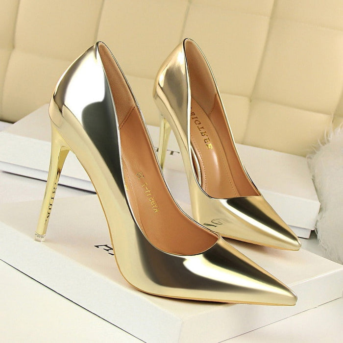 European and American style fashion metal heel high heels women's shoes high heels shallow mouth pointed toe sexy nightclub slimming shoes