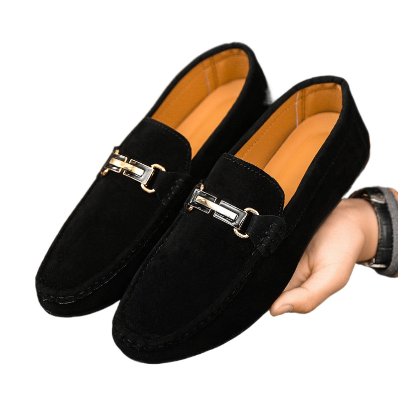 Spring and summer men's shoes low-top Doudou shoes versatile casual shoes breathable leather shoes black work shoes one pedal
