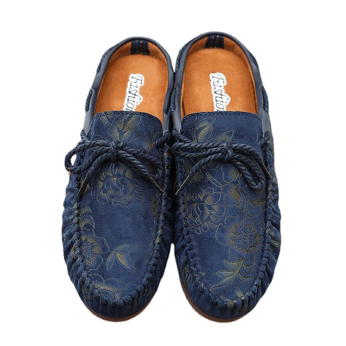 Sao Qichao brand embroidered heel less semi trailing Doudou shoes men's breathable casual leather shoes Baotou lazy shoes rose red(P)