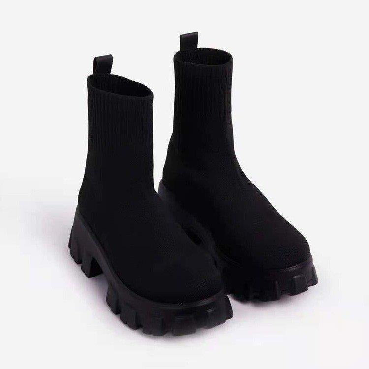 Large size 43 couple socks boots 2023 autumn new thick-soled casual knitted short boots for women cross-border thick-soled mid-calf women's boots