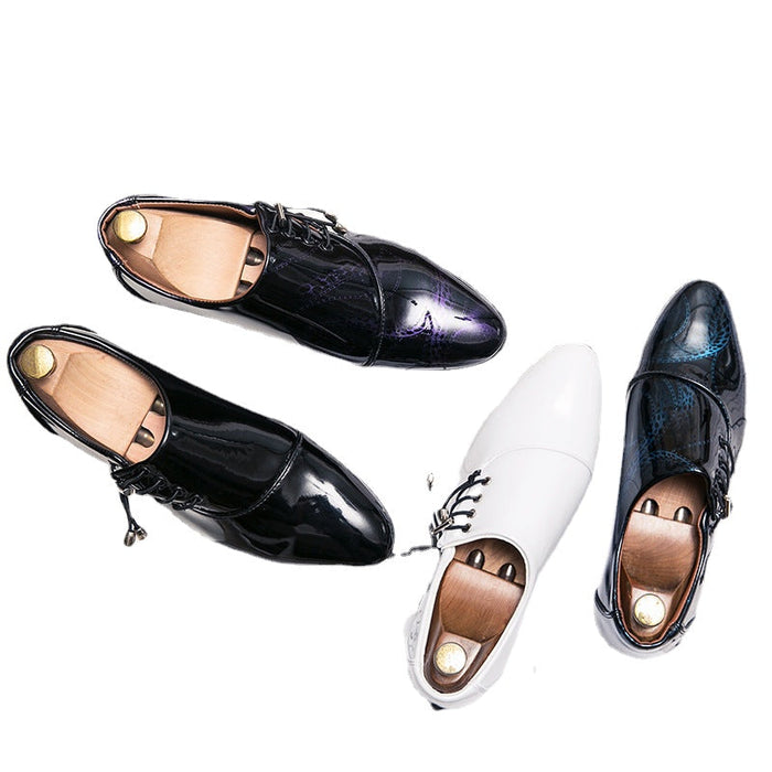 Leather shoes men's summer breathable large size men wearing casual shoes business dress white tide shoes Korean version of men's shoes(P)