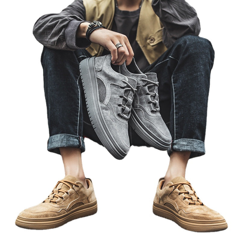Workwear board shoes for men's fall style, low top, lacing, flat pig skin, interior height, vintage color, casual men's shoes, call agency