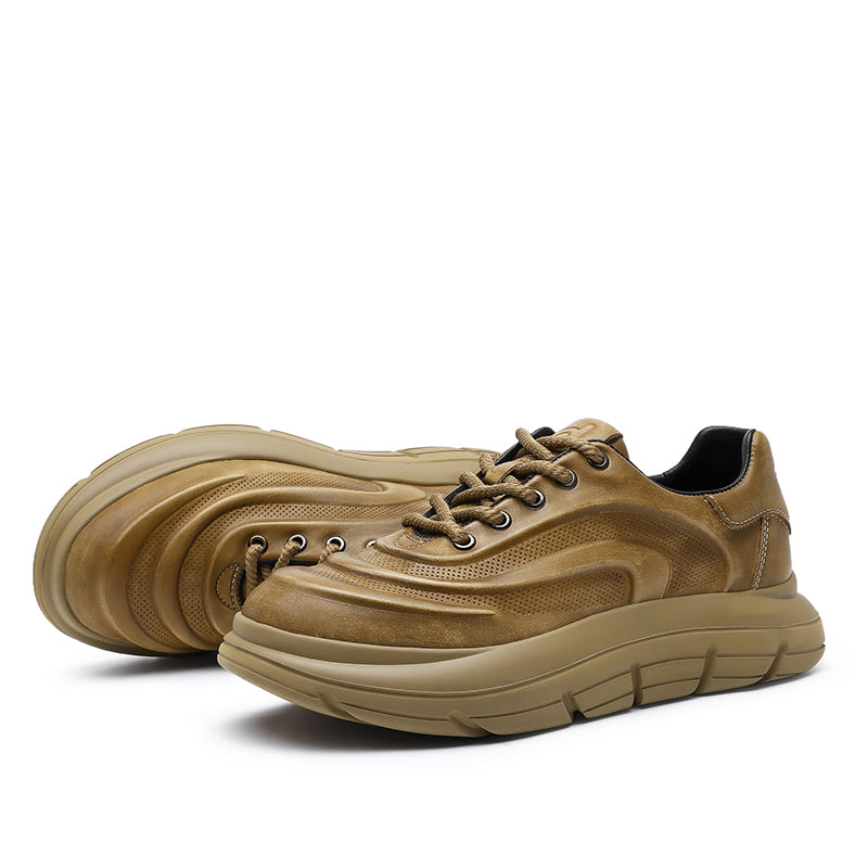 TNV Casual Genuine Leather Shoes Thick Bottom Sneakers Laces Up Breathable DS06037