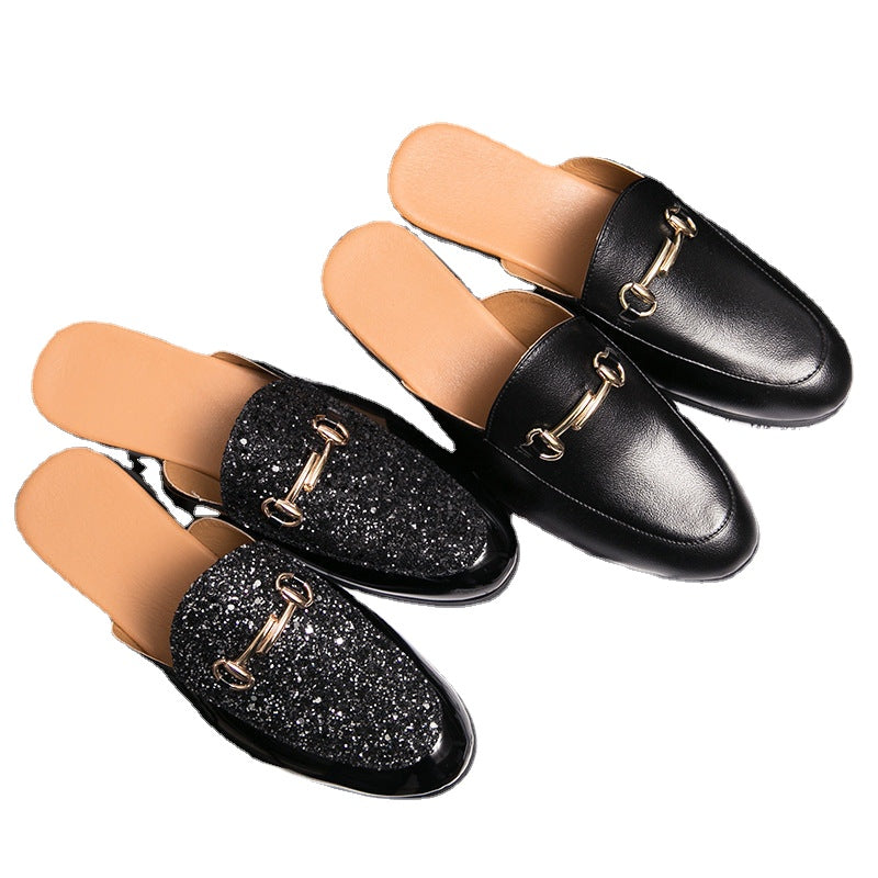 Half slippers men's slippers summer lazy no heel Doudou shoes pointed sequins fashion outdoor sandals men's shoes