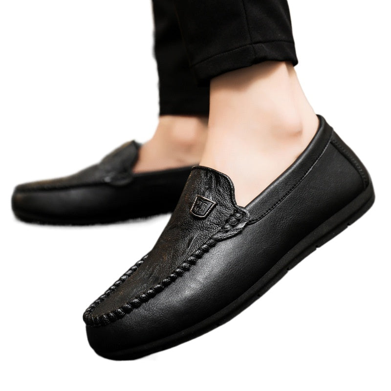 Lightweight and fashionable work casual soft-soled men's one-pedal Loafu Doudou small leather shoes dress round head work business