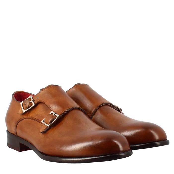 leather men's shoes with double buckle handmade