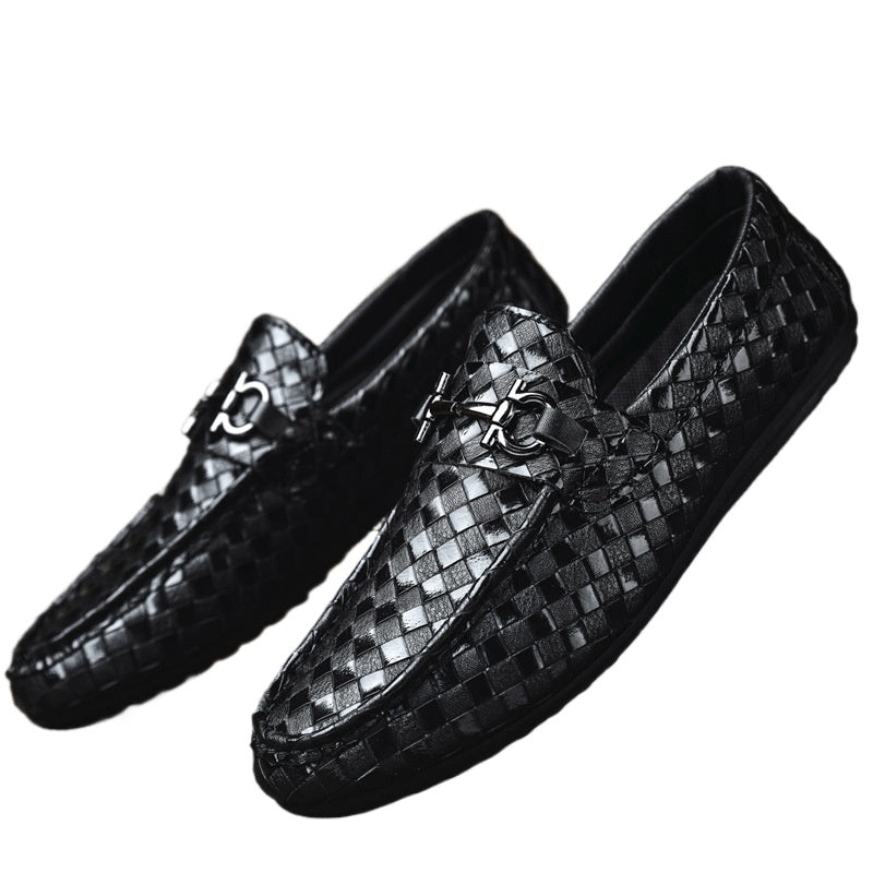 Spring and summer men's shoes platform leather shoes Doudou shoes casual shoes versatile work shoes black small leather shoes men's chef shoes