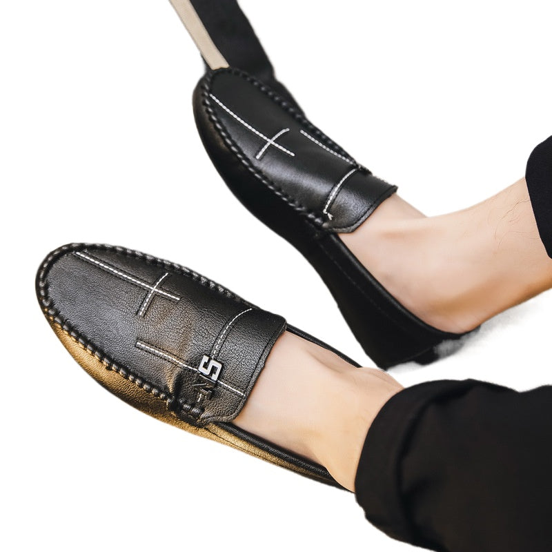 Social loafers men's shoes boys casual trendy shoes 2024 new one-pedal men's shoes Korean version summer leather shoes men's