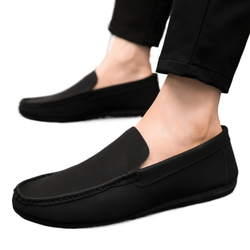 Spring and summer men's shoes low-top Doudou shoes versatile casual shoes breathable leather shoes black work shoes one pedal