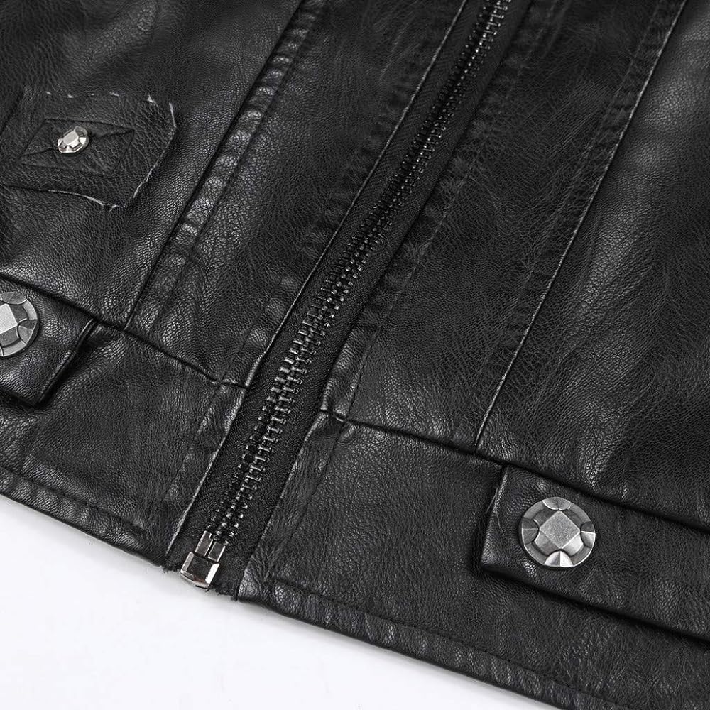 Men's Lather Jacket Casual Stand Collar Pu Faux Zip Motorcycle Bomber Jacket