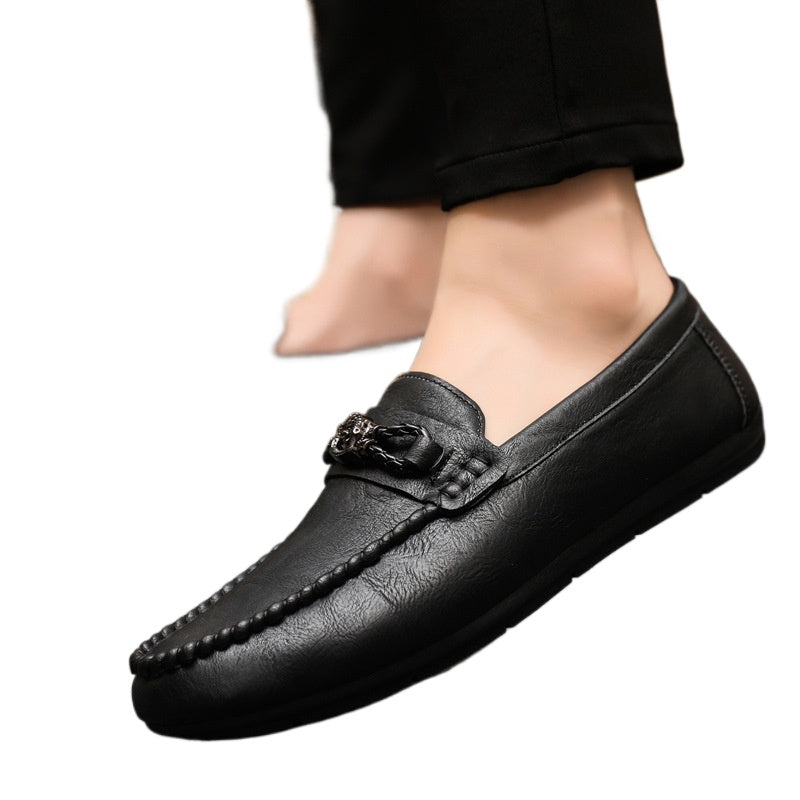 Men's Love Doudou Shoes Men's Work Casual Leather Shoes Black Business Fashion One Pedal Work Trend Shoes Driving