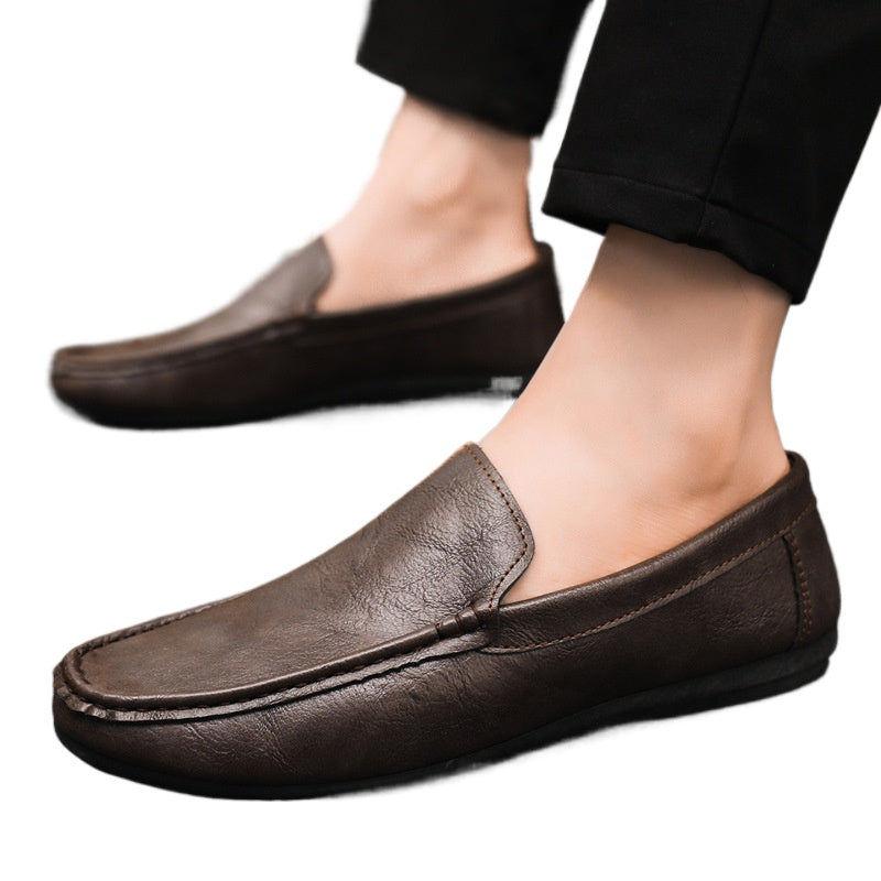 Spring and summer men's shoes low-top Doudou shoes versatile casual shoes breathable leather shoes black work shoes one pedal