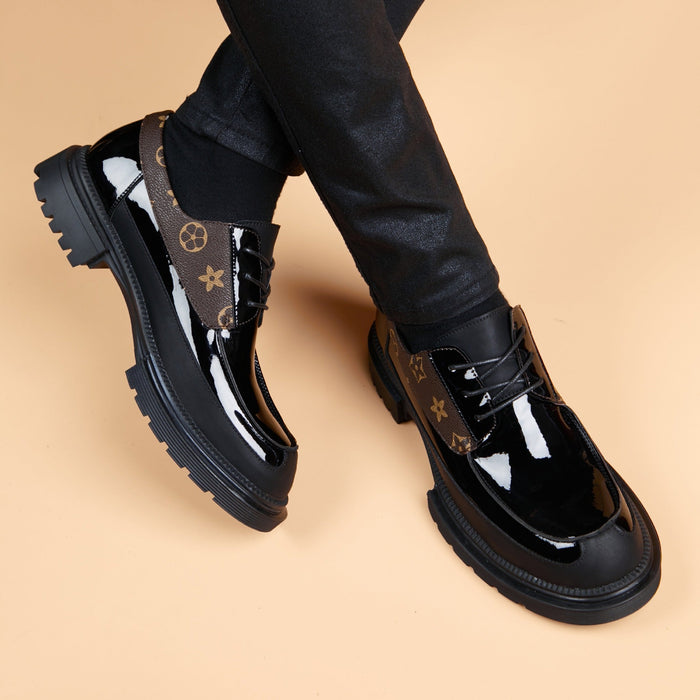 Round-toe shoes for men, business and casual, trendy, high-gloss leather shoes, genuine leather, breathable, thick-soled, British-style wedding shoes for men(P)