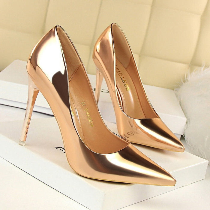 European and American style fashion metal heel high heels women's shoes high heels shallow mouth pointed toe sexy nightclub slimming shoes