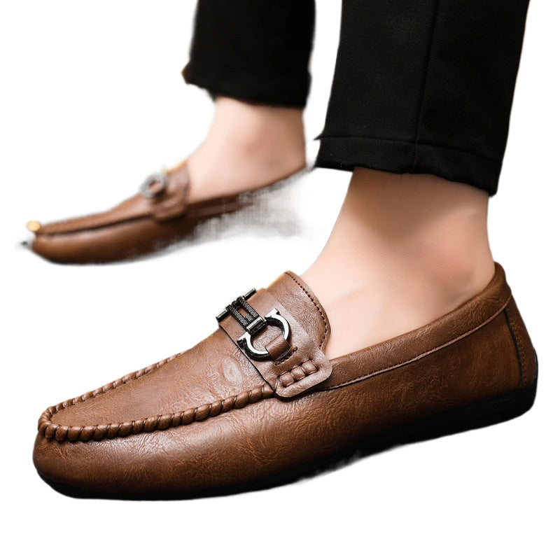 British boys' men's shoes soft sole leather surface men's loafer beanie shoes men's platform summer spirit guy dress wear-resistant