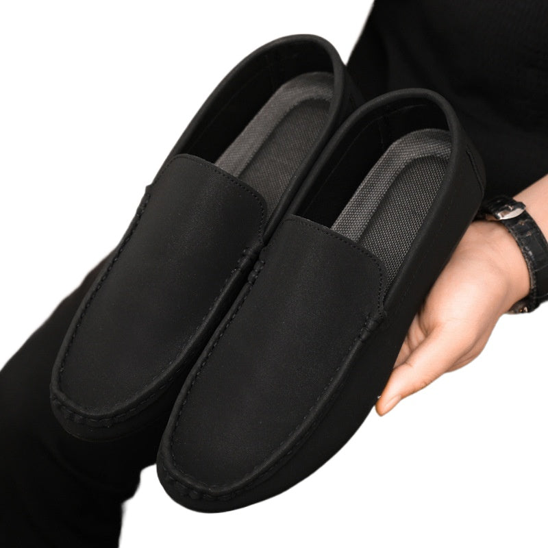 Spring and summer men's shoes low-top Doudou shoes versatile casual shoes breathable leather shoes black work shoes one pedal