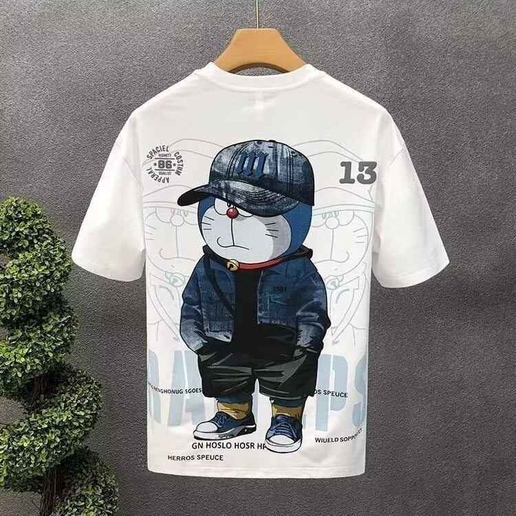 Cartoon pattern printed short-sleeved T-shirt boys' fashion trend brand trend summer new urban style body shirt trend