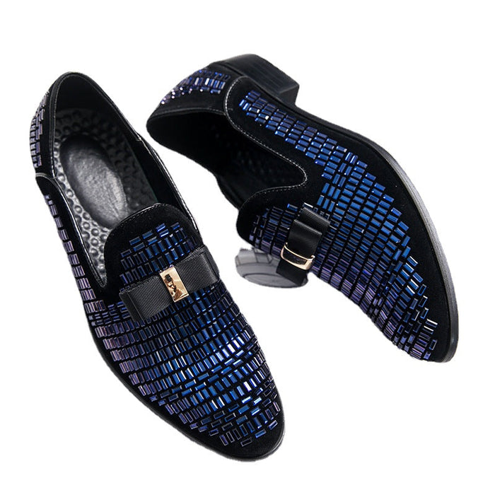 large size rhinestone leather shoes cover feet men's shoes fashion new pointed toe small leather shoes nightclub hair stylist 47