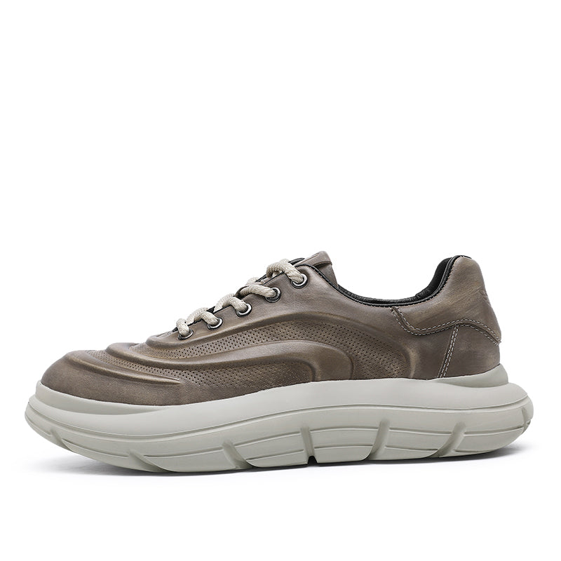 TNV Casual Genuine Leather Shoes Thick Bottom Sneakers Laces Up Breathable DS06037