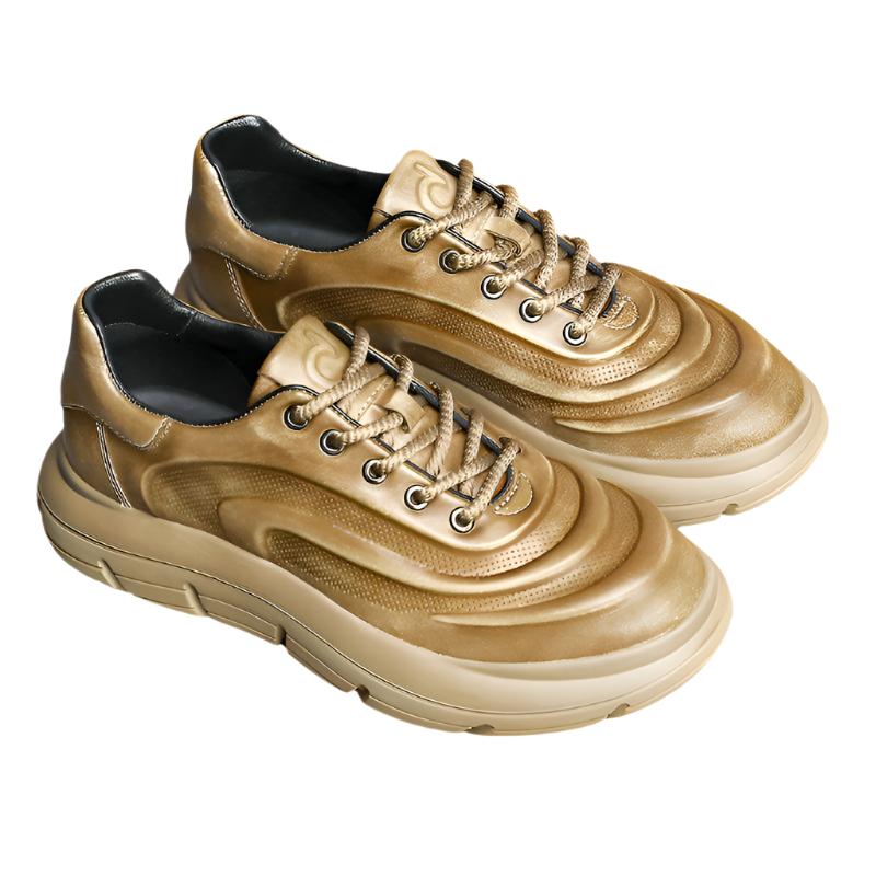 TNV Casual Genuine Leather Shoes Thick Bottom Sneakers Laces Up Breathable DS06037